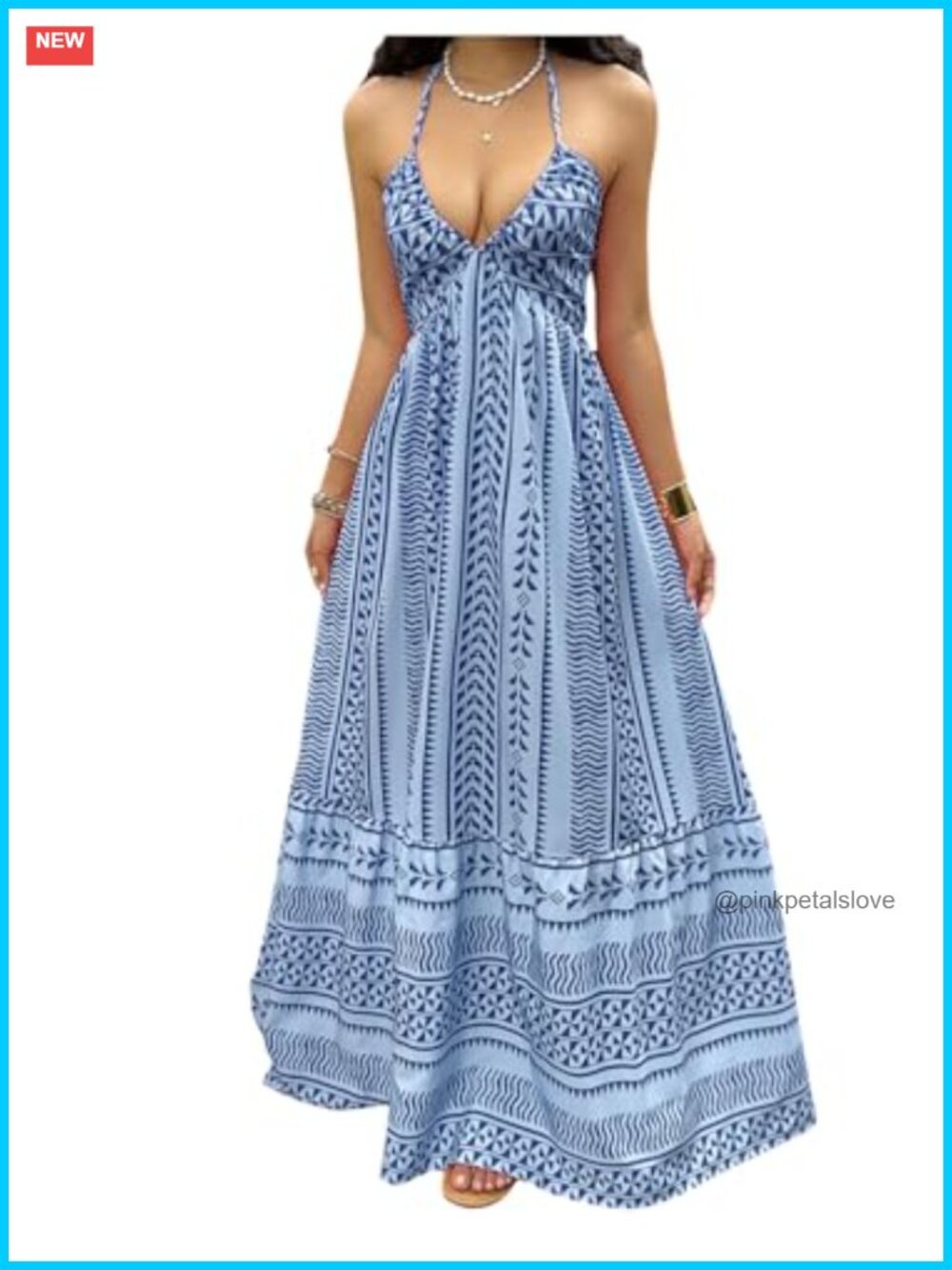 Sleeveless Halter Tie Back Maxi Dress - Flowy Boho Beach Sundress